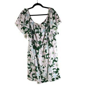Shein Curve Floral Print Green & White Dress Ruffle Off Shoulder 5XL